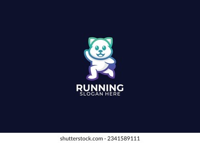 running bear lineart vector template design logo