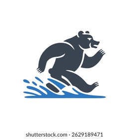 Icono del chapoteo del oso que corre aislado en el fondo blanco