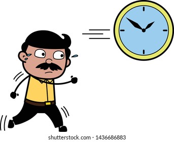 Running Behind Time - Indian Cartoon Man Father Vector Illustration