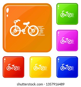 Running bicycle icons set collection vector 6 color isolated on white background