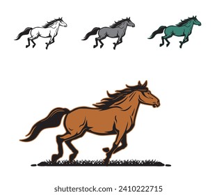 RUNNING BIG HORSE LOGO, silhouette of great horse running fast, vector illustrations