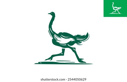 running big ostrich logo, silhouette of great giant chicken vector illustrations