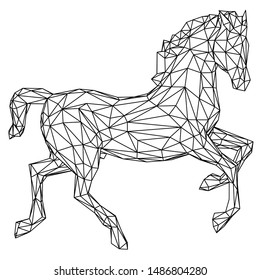 Running black line horse on white background. Vector graphic icon animal