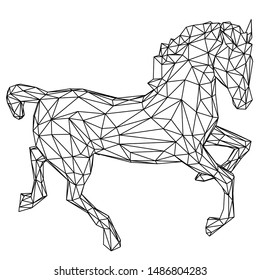 Running black line horse on white background. Vector graphic icon animal