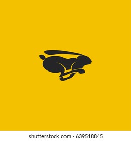 Running Black Rabbit Logo. Vector Illustration.