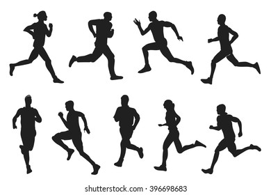 Running black silhouette set. Vector illustration for design