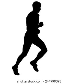 Running black silhouettes. Vector illustration.