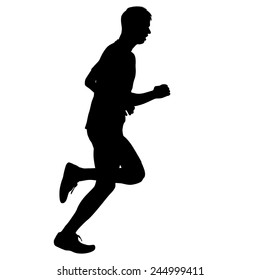 Running black silhouettes. Vector illustration.