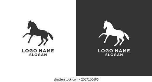 running black and white horse vector logo