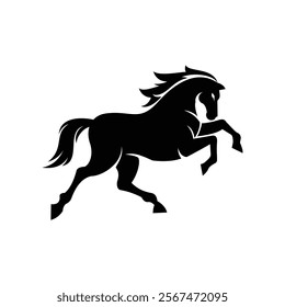 Running Black Wild Horse Mustang Stallion Equine Silhouette with a Shield for Animal Wildlife or Stable Ranch