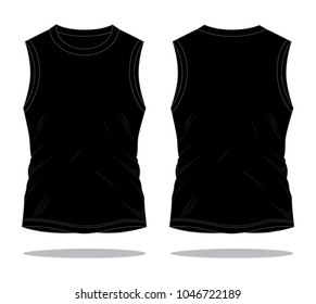 Running Blank Black Tank Top Vector For Template.Front And Back Views.