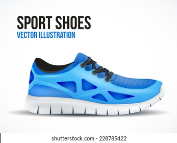 Running blue shoes. Bright Sport sneakers symbol. Vector illustration isolated on white background.