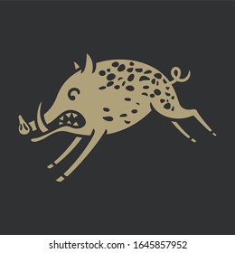 Running boar on a brown background