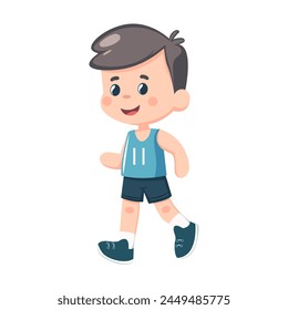 Running boy character. Marathon runner.