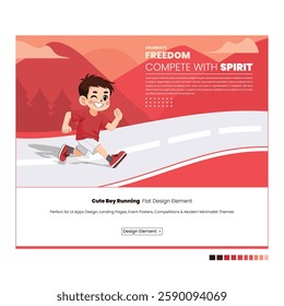 Running Boy in Competition, Flat Design with Red Tones, Clean Style for Independence Day Posters, UI App Design, Event Landing Pages