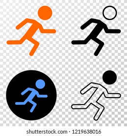 Running boy EPS vector pictograph with contour, black and colored versions. Illustration style is flat iconic symbol on chess transparent background.