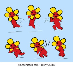 running boy with flower costume illustration with japan kawaii doodle concept