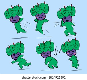 running boy with flower costume illustration with japan kawaii doodle concept