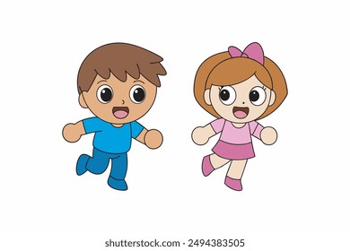   Running boy and girl cartoon vector artwork