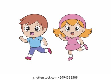   Running boy and girl cartoon vector artwork