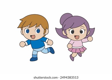   Running boy and girl cartoon vector artwork