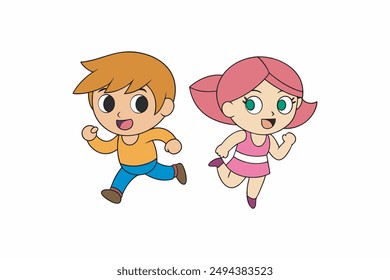   Running boy and girl cartoon vector artwork