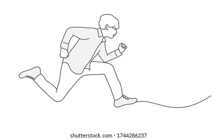 Running boy. Line drawing vector illustration.