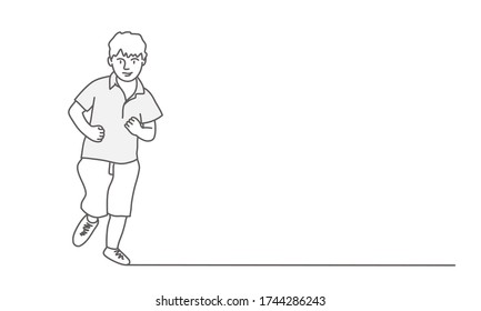 Running boy. Line drawing vector illustration.