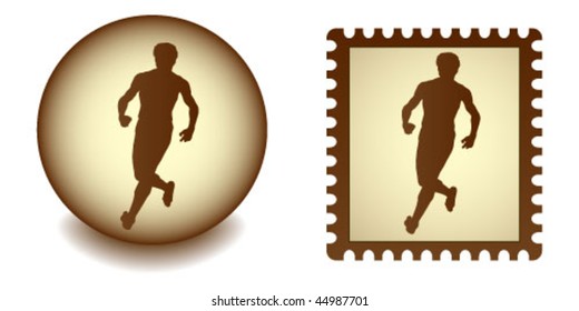 running boy on button and stamp
