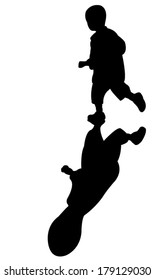 running boy and shadow, at sunset, real shadow illustration