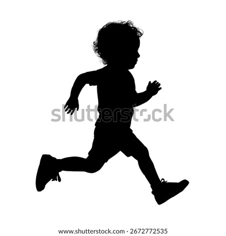 Running boy side view silhouette - vector illustration.