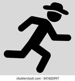 Running Boy vector icon. Style is flat symbol, black color, rounded angles, light gray background.