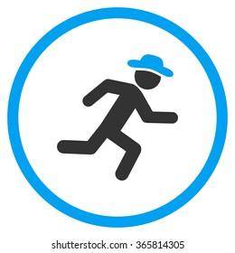 Running Boy vector icon. Style is bicolor flat circled symbol, blue and gray colors, rounded angles, white background.