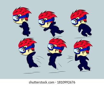 running boys illustration with japan kawaii  doodle concept