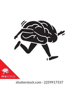 Running brain cartoon line icon vector illustration for Train Your Brain Day on October 13