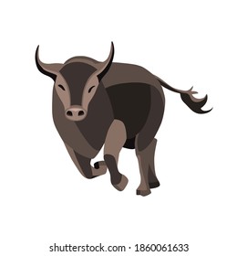 Ilustración vectorial de toro marrón en ejecución