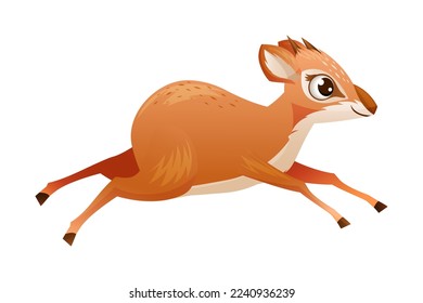 Running Brown Dik-dik as African Small Antelope with Horns Vector Illustration