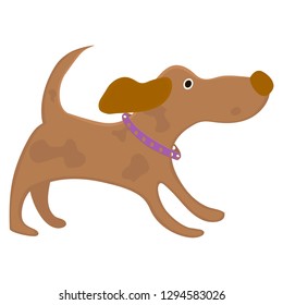 Running brown dog. Vector illustration. Cartoon style.