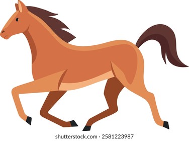 Running brown horse illustration in a modern flat cartoon style