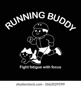Running Buddy mit niedlichen Katze Vektor Design Illustration
