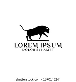 Running bull logo template with jumping silhouette illustration in flat design monogram symbol