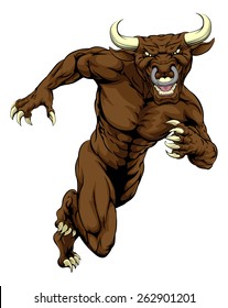 Running bull mascot illustration of a bull animal sports mascot or character sprinting or charging