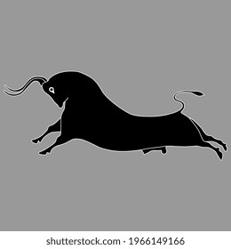 Running bull. Monochrome silhouette. Cretan Minoan animal design. Isolated vector illustration.