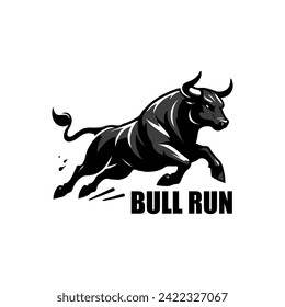 Running bull silhouette icon logo vector illustration.