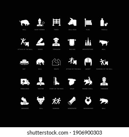 Running of the Bulls. Collection of perfectly simple monochrome icons for web design, app, and the most modern projects. Universal pack of classical signs for category Holidays.