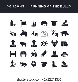 Running of the Bulls. Collection of perfectly simple monochrome icons for web design, app, and the most modern projects. Universal pack of classical signs for category Holidays.