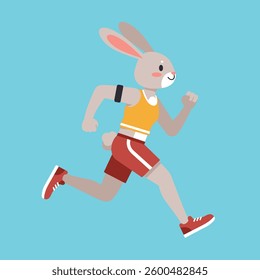 Running Bunny Cartoon Character Vector, Anthropomorphic Rabbit Character