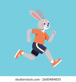 Running Bunny Cartoon Character Vector, Anthropomorphic Rabbit Character