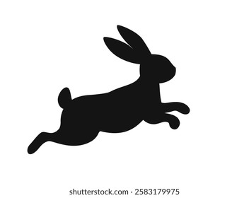 Running bunny isolated on white, silhouette, vector illustration
