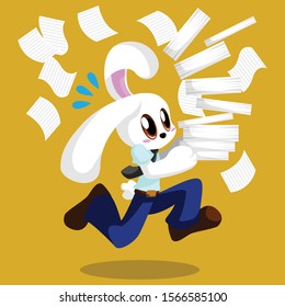 Running bunny worker that hold the paper sheets in his hand